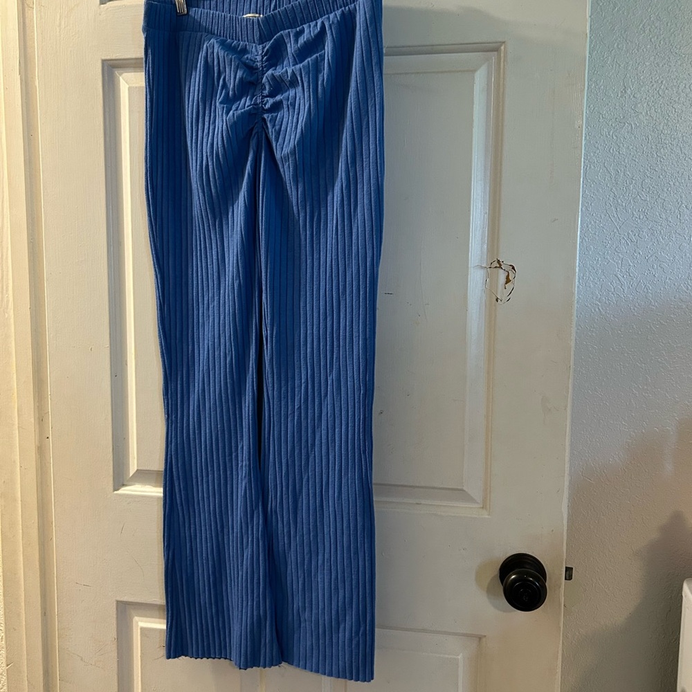 Free People Blue Ribbed Drawstring Sweatpants